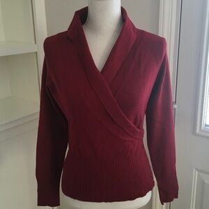 Ann Taylor LOFT Red Wrap Cross Front Sweater